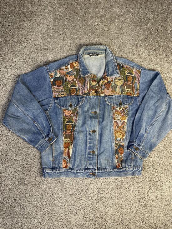 NADIA Jackets & Blazers - Vintage Nadia Jacket Womens M Blue Denim Teacher Children Tapestry RARE USA